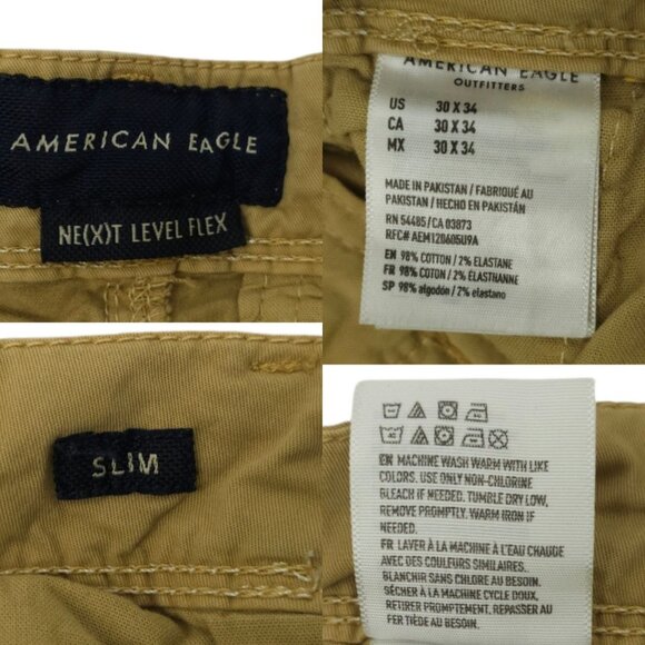 American Eagle Next Level Flex Pants Mens 30 x 32 Slim Fit Tan Khaki Chino - Picture 7 of 11